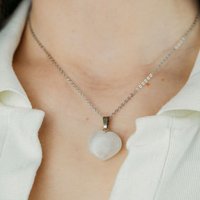 The Colourful Aura Women's White Amazonite Green Rose Quartz Crystal Heart Shape Pendant Necklace
