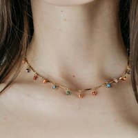 The Colourful Aura Women's Evil Eye Dainty Rainbow Dangle Devil Eye Protection Charm Adjustable Necklace in Gold | Size: 18 inches