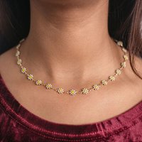 The Colourful Aura Women's Colourful White Flower Charm Indie Boho Daisy Choker Summer Adjustable Necklace | Size: 14 inches