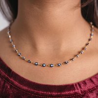 The Colourful Aura Women's Evil Eye Blue Devil Eye Bead Minimalist Adjustable Turkish Boho Nazaria Necklace in Gold | Size: 18 inches