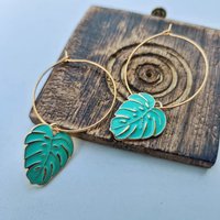 The Colourful Aura Women's Leaf Charm Dangle Floral Huggie Hoop Earrings in Green