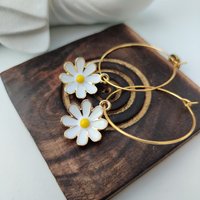 The Colourful Aura Women's Sunflower Charm Floral Colourful Hoop Earring in White