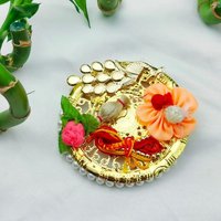 2 Rakhi & 1 Platter Handmade Knitted Evil Eye Soft Rakhi Nazar Raksha Bandhan