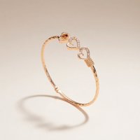 The Colourful Aura Women's Three Heart Zircon Love Couple Cuff Slim Lightweight Stacking Bangle in Gold
