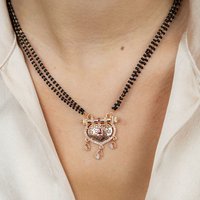 The Colourful Aura Women's Indian Ethnic Black Beads Mangalsutra Wedding Asian Pendant Necklace in Gold