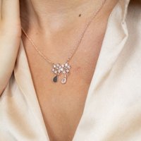 The Colourful Aura Women's Two Floral Zircon Crystal Dokiya Pendant Dangle Necklace in Rose Gold