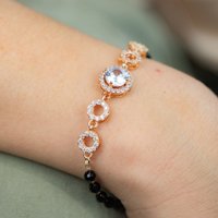 The Colourful Aura Women's Indian Nazaria Round Zircon Mangalsutra Beaded Indian Bracelet in Black | Size: 7