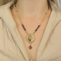 The Colourful Aura Women's Indian Ethnic Black Beads Mangalsutra Wedding Asian Pendant Necklace | Size: 18 inches