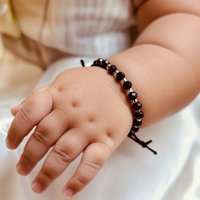 The Colourful Aura Girl's Adjustable Silver Black Beads Nazaria Bracelet For Kids & New Borns