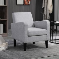 HOMCOM Modern Armchair Accent Chair with Rubber Wood Legs for Bedroom in Light Grey