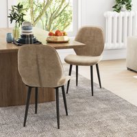 HOMCOM Dining Chairs Set of 2, Upholstered Kitchen Chairs with Metal Legs in Brown