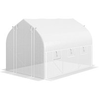 OUTSUNNY 3 x 2m Walk-in Tunnel Greenhouse, Roll Up Sidewalls, Mesh Door in White