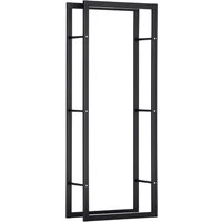 HOMCOM Metal Firewood Log Holder Rack Elevated Tiered Base Side Rails in Black