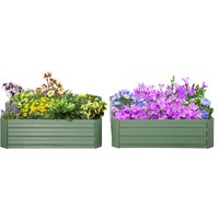 OUTSUNNY Set of 2 Raised Garden Bed Galvanised Planter Box Easy Setup in Green