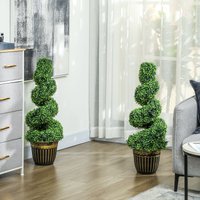 HOMCOM Set of 2 Decorative Artificial Plants Spiral Boxwood Tree for Decor in Green