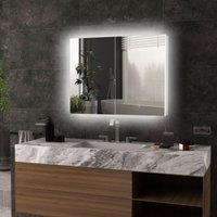 Kleankin Wall Mounted Bathroom Mirror Cabinet with LED Light Adjustable Shelf in White