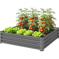 OUTSUNNY Raised Garden Bed Metal Garden Flower Vegetable Planter in Light Grey