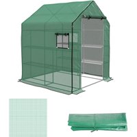OUTSUNNY Walk-in Greenhouse Cover Replacement with Door & Mesh Windows, White in Green