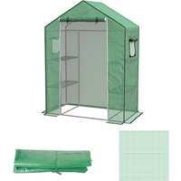 OUTSUNNY PE Greenhouse Cover Replacement with Door & Mesh Windows in Green