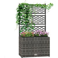 OUTSUNNY Garden PE Rattan Planter with Trellis, Raised Bed, 57x30x107cm in Light Grey | Size: 57 x 30 x 107 cm