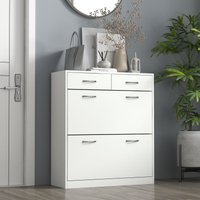 HOMCOM Shoe Storage Cabinet with 2 Flip Drawers 2 Slide Out Drawers in White