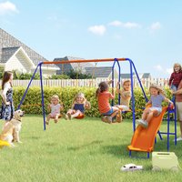 4 1 Metal Swing Set w Double Swings Glider Slide Ladder