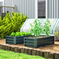OUTSUNNY Outdoor Planter Box, Steel Raised Garden Bed, Set of 2 in Green