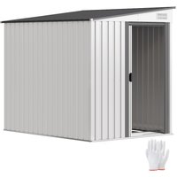 OUTSUNNY 7 x 5FT Garden Shed w/ Foundation Lean to Metal Tool Shed in White