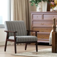 HOMCOM Fabric Accent Chair Modern Armchair with Channel Tufting in Grey