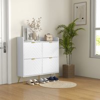 HOMCOM Slim Shoe Cabinet with 4 Flip Drawers Adjustable Shelves in White