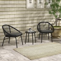 OUTSUNNY 3 Piece Garden Furniture Set with 2 Armchairs & 1 Coffee Table for Garden, Black