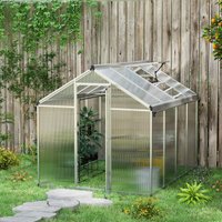 OUTSUNNY Aluminium Greenhouse with/ Door Window Galvanised Base PC Panel in Clear