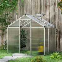 OUTSUNNY Aluminium Greenhouse with/ Door Window Galvanised Base PC Panel in Silver