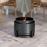 OUTSUNNY 37cm Smokeless Wood Burning Firepit Metal Fire Pit in Black