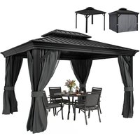 OUTSUNNY 3 x 3.7m Aluminium Outdoor Hardtop Gazebo Canopy 2-Tier Roof in Dark Grey