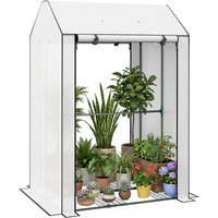 OUTSUNNY Mini Greenhouse with Shelves & Roll Up Door, 100x80x150cm, White | Size: 100 x 80 x 150 cm