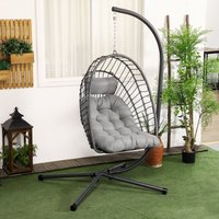 OUTSUNNY PE Rattan Hanging Swing Chair with Thick Cushion, Patio Hanging Chair, Grey in Light Grey