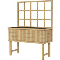OUTSUNNY Wood Raised Planter w/ Trellis Drain Holes Elevated Garden Bed in Natural