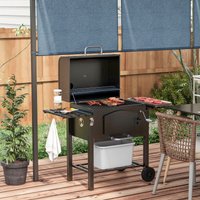 OUTSUNNY Portable Charcoal BBQ Grill Smoker w/ Folding Shelves Thermometer Bottle Opener in Black