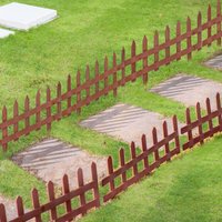 OUTSUNNY Pack of 12 Wooden Plant Border Fence Garden Fixed Picket Fence in Light Brown