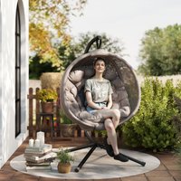 OUTSUNNY Hanging Swing Chair w/ Metal Stand & Side Pocket in Brown