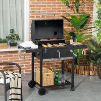 OUTSUNNY BBQ Grill Smoker Trolley with Shelves, Bottle Opener in Black