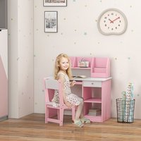 ZONEKIZ Kids Desk & Chair Set with Storage for 5-8 Years in Grey