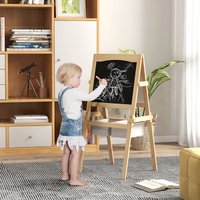 AIYAPLAY 3 in 1 Double-Sided Kids Easel with Paper Roll & Storage Baskets - Natural