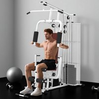 HOMCOM Multi-Exercise Gym Workout Station, 45Kg Weight Stack Training System, Full Body Fitness for Home Gym in White
