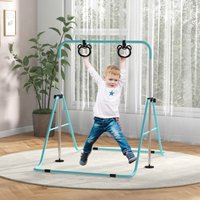HOMCOM Adjustable Height Foldable Kids Gymnastics Bar w/ Non-Slip Mats in Green