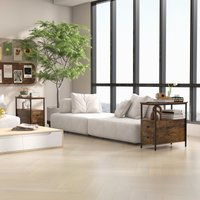 HOMCOM 2 PCs End Table, Sofa Side Table with 2 Drawers Storage Shelf, Brown