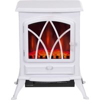 HOMCOM Freestanding Fireplace Flame Effect Electric Heater Log Burning White