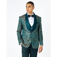 XPOSED Men's Louis Dinner Tuxedo Jacket with Jacquard Print - Stylish Formal Wear in Green | Size: 38