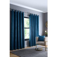 Fusion 'Strata' Triple-Woven Dimout Eyelet Curtains in Teal | Size: 168 cm width x 137 cm drop